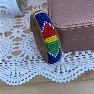 Colorful handmade leather Beaded bangle Bracelet tribal
